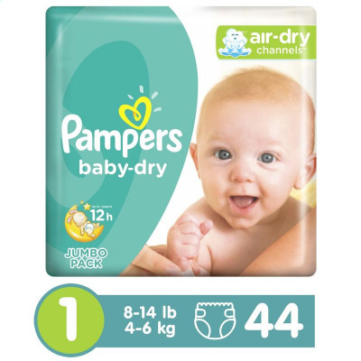 PAÑAL PAMPERS BABY DRY ETAPA 1 X 44 UNIDADES